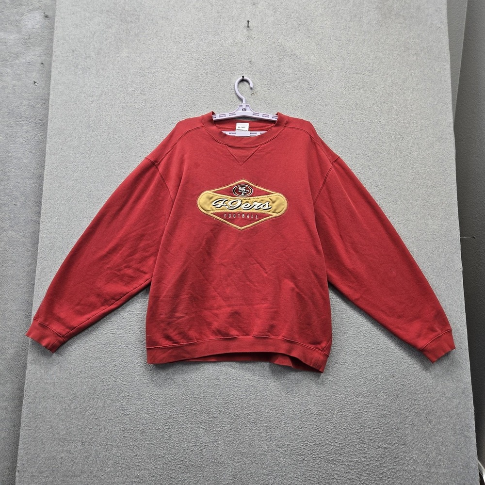 VSan Francisco 49ers Men Sweatshirt L/G Red Embroidered Reebok Graphic Team Logo